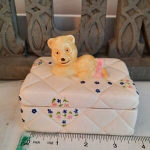 Vintage trinket box - Teddy Bear ceramic handpainted Souvenir Box